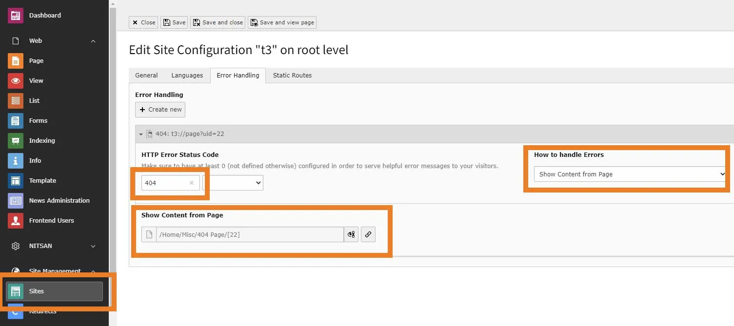 How to set error handling in site?