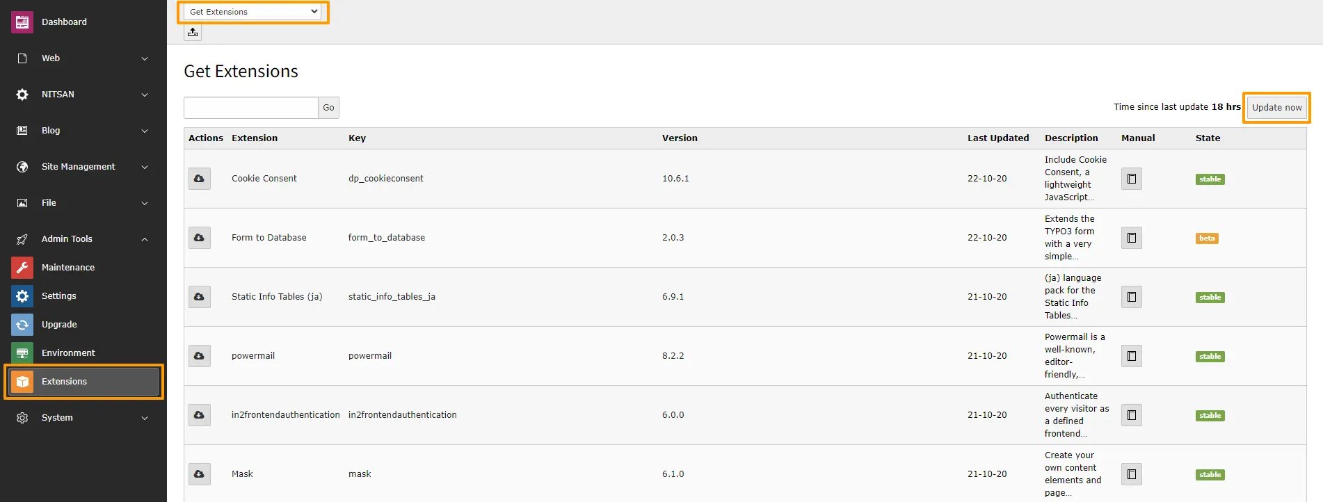 Update Extension Repository