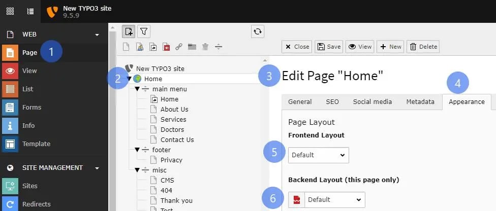 Set Frontend & backend Layouts