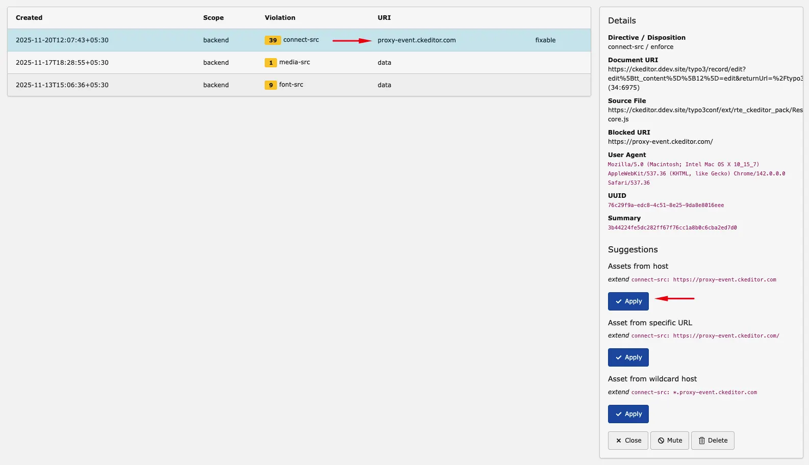 CKEditor Proxy CSP Connect Src Violation