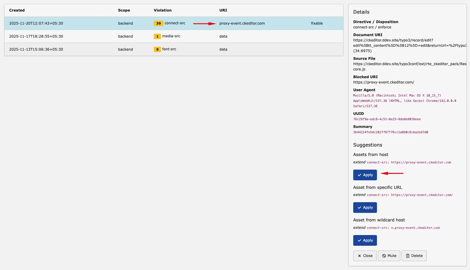 CKEditor Proxy CSP Connect Src Violation