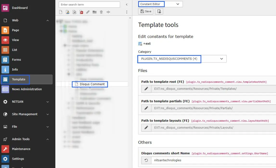 Configure Shortname into TYPO3 website