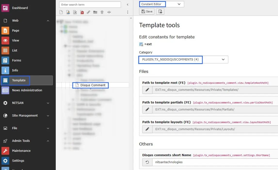 Configure Shortname into TYPO3 website