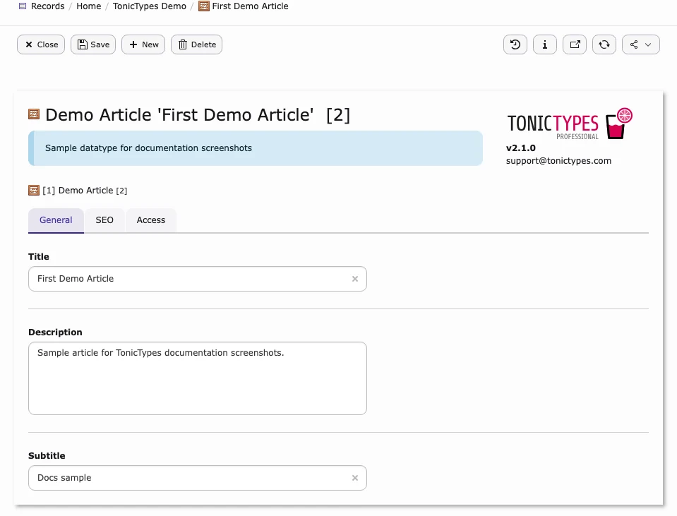 Editing a Demo Article record