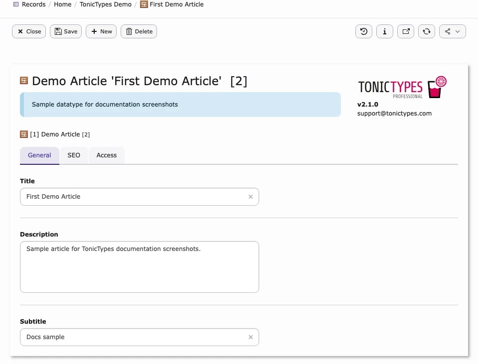 Editing a Demo Article record