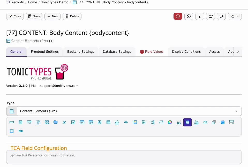Content Elements field