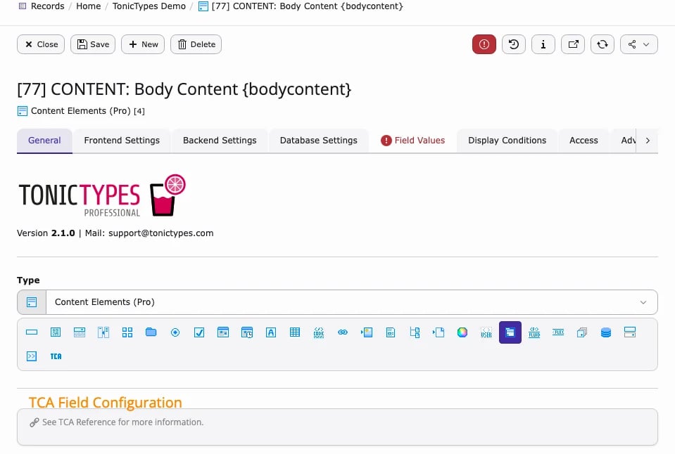 Content Elements field