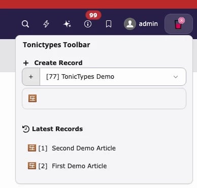 Toolbar in the top bar
