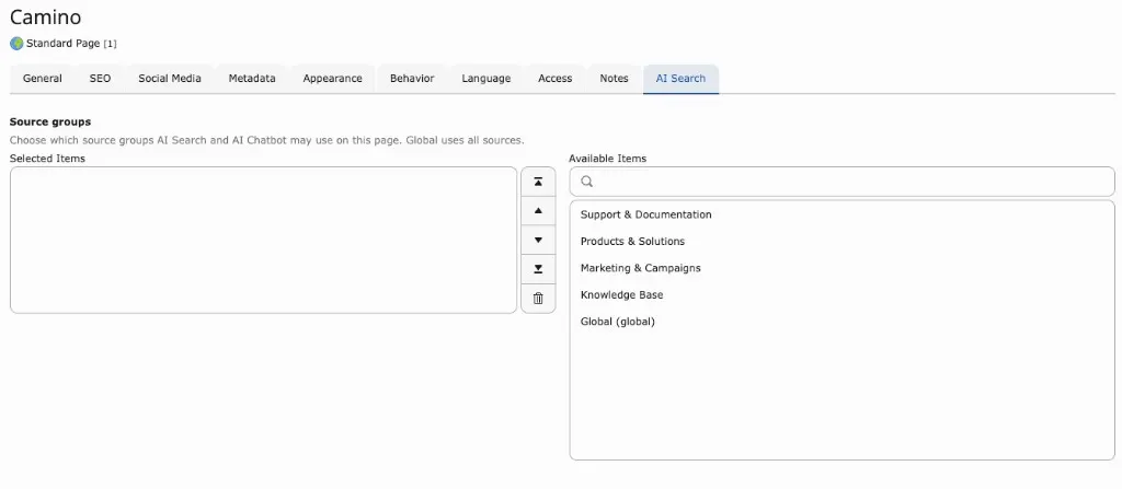 Page-level Source groups in page properties
