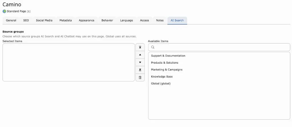 Page-level Source groups in page properties