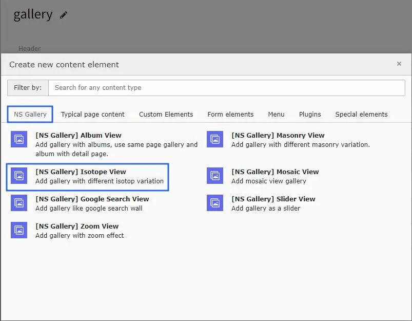Gallery plugin wizard isotope