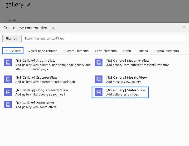 Gallery plugins wizard Slider View