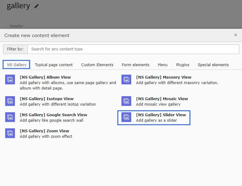 Gallery plugins wizard Slider View