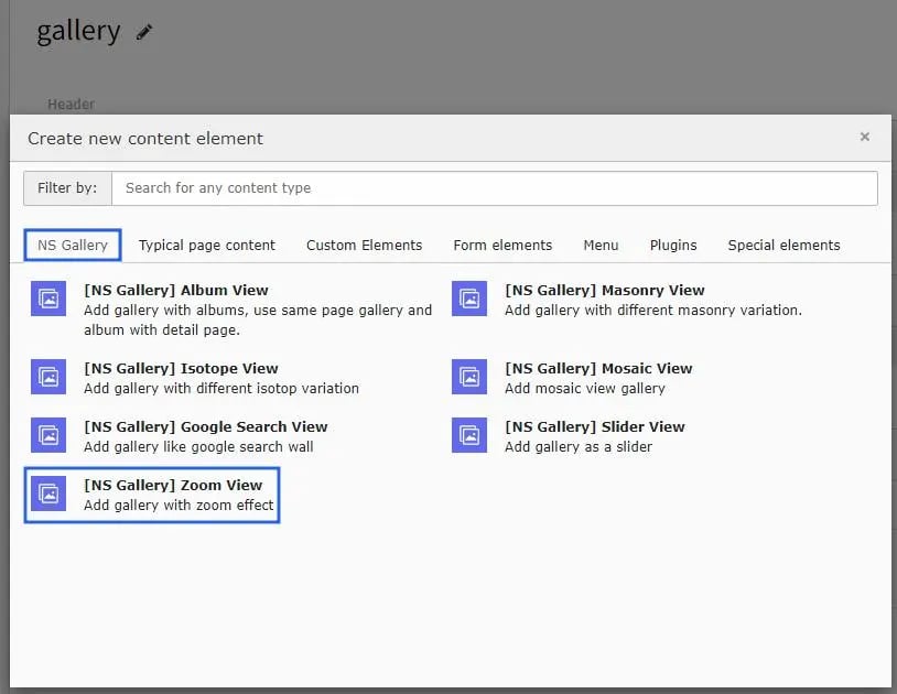 Zoom View Gallery plugins wizard