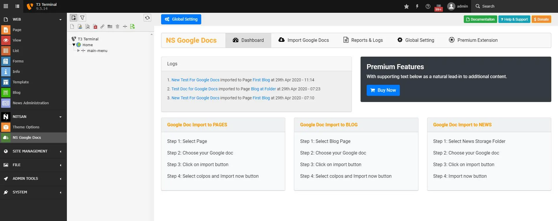 Dashboard tab