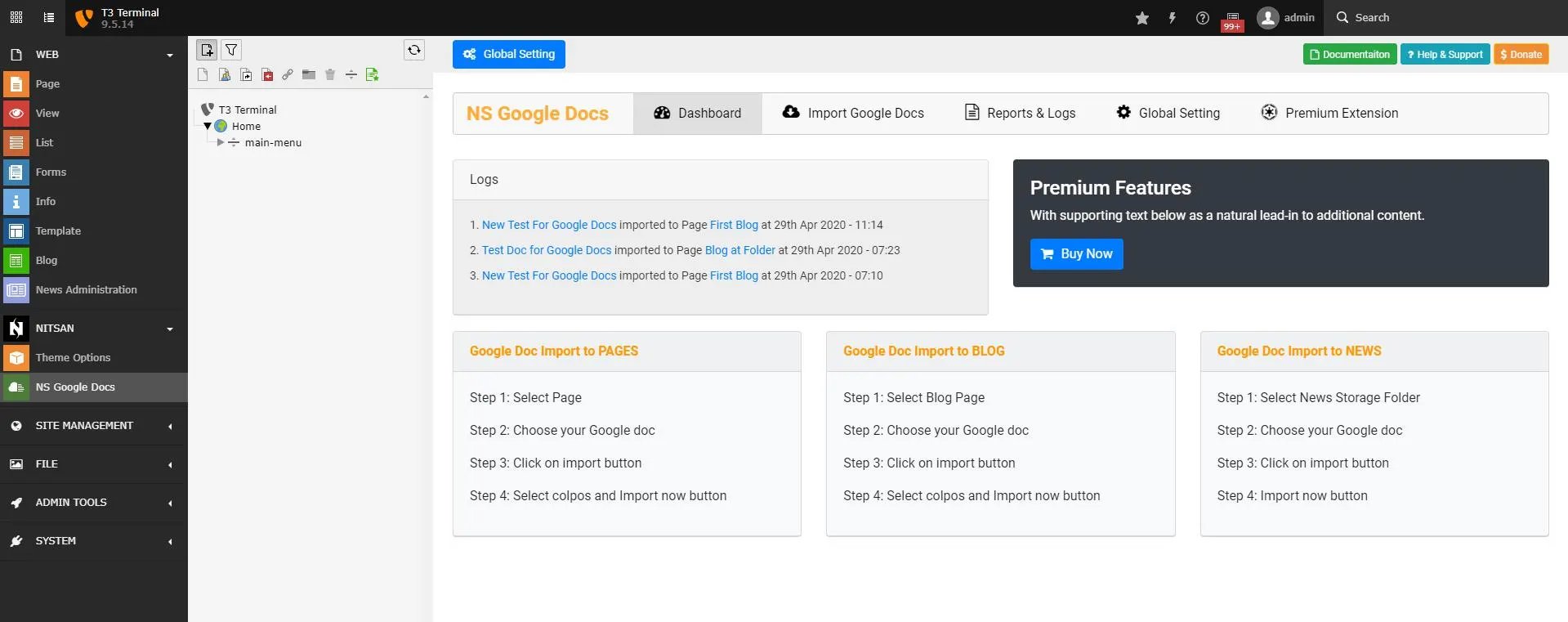 Dashboard tab