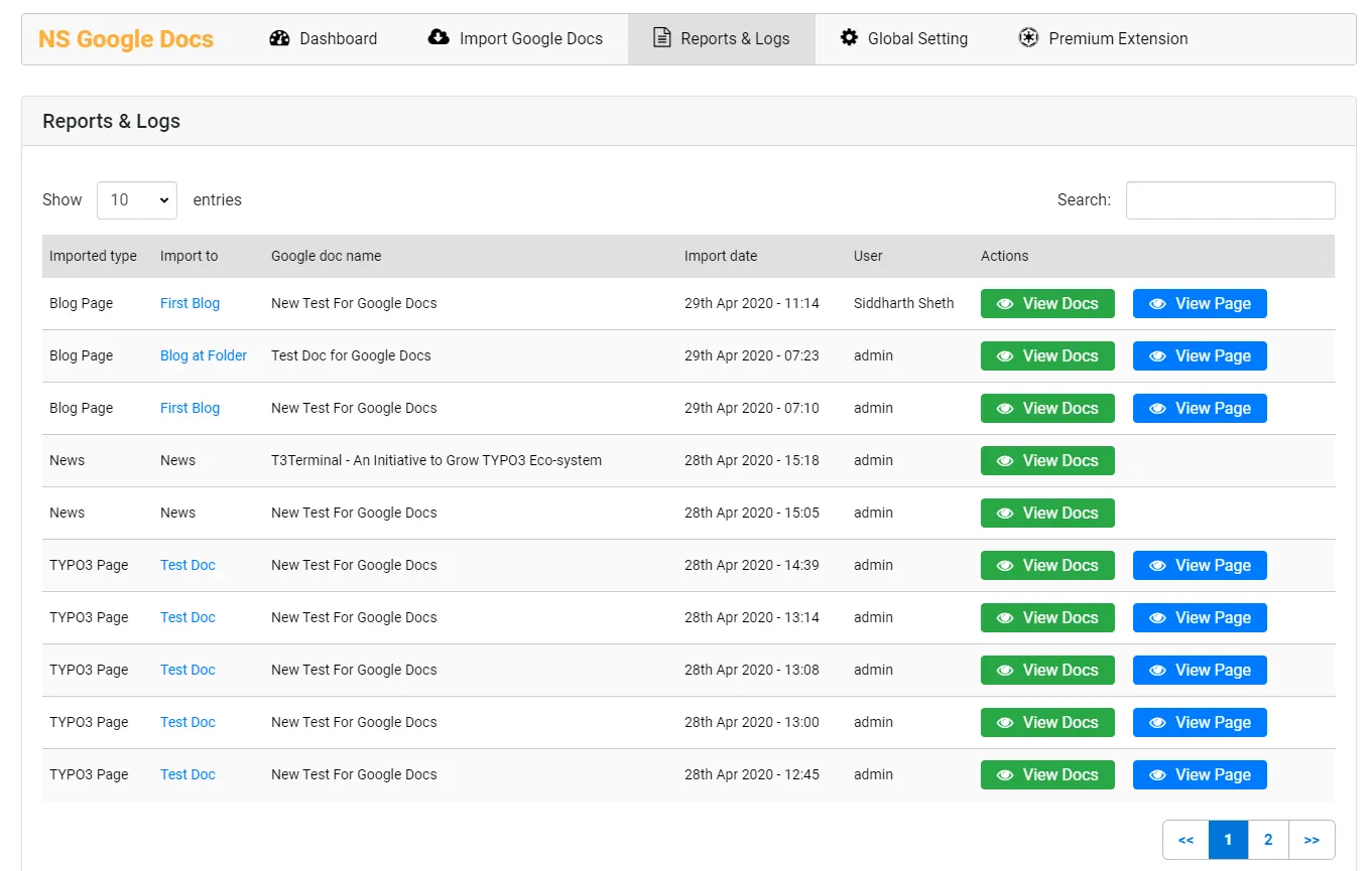 Reports & Logs tab
