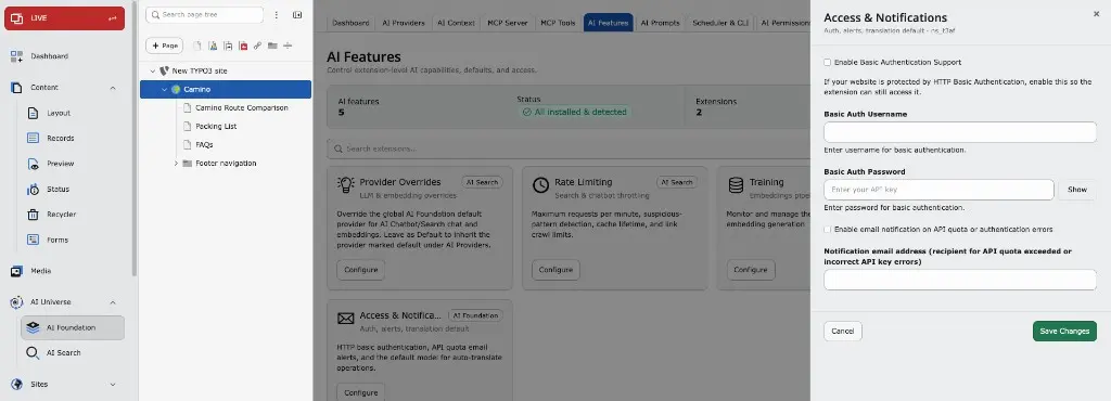 Basic Authentication Support in T3AF Access and Notifications
