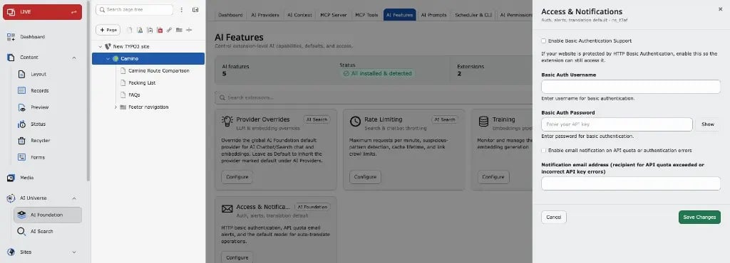 Basic Authentication Support in T3AF Access and Notifications