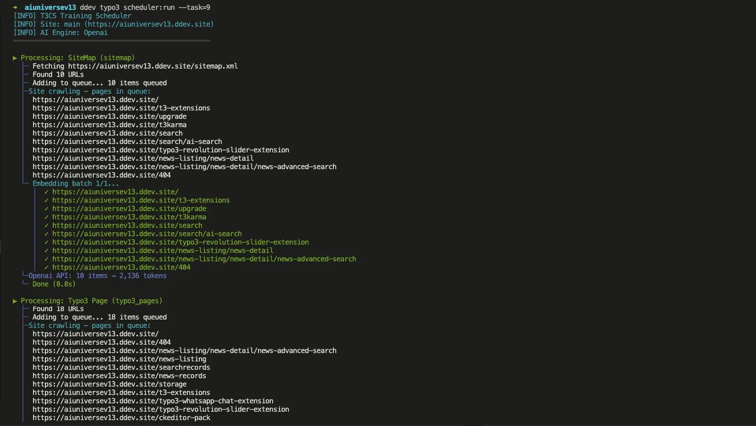 Example command-line output for TYPO3 scheduler task run