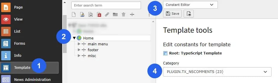 Select extension in Constant Editor