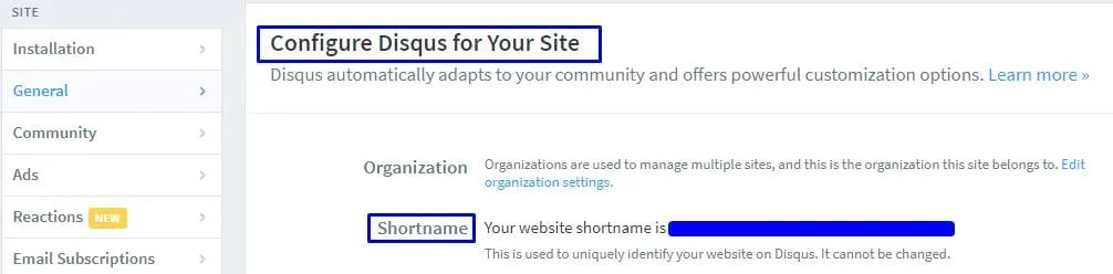 Get Shortname from Disqus.com