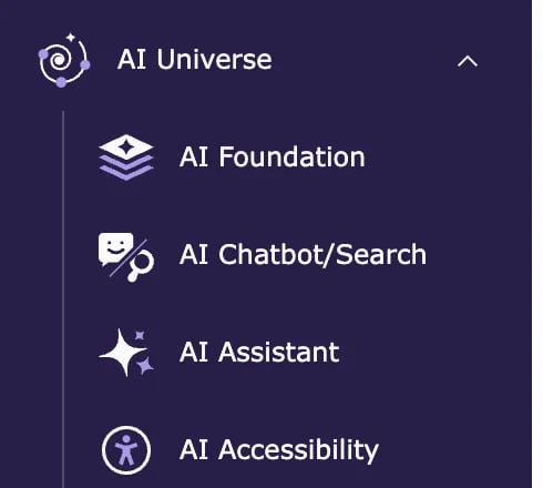 AI Universe menu in the TYPO3 backend with AI Foundation and AI Chatbot/Search