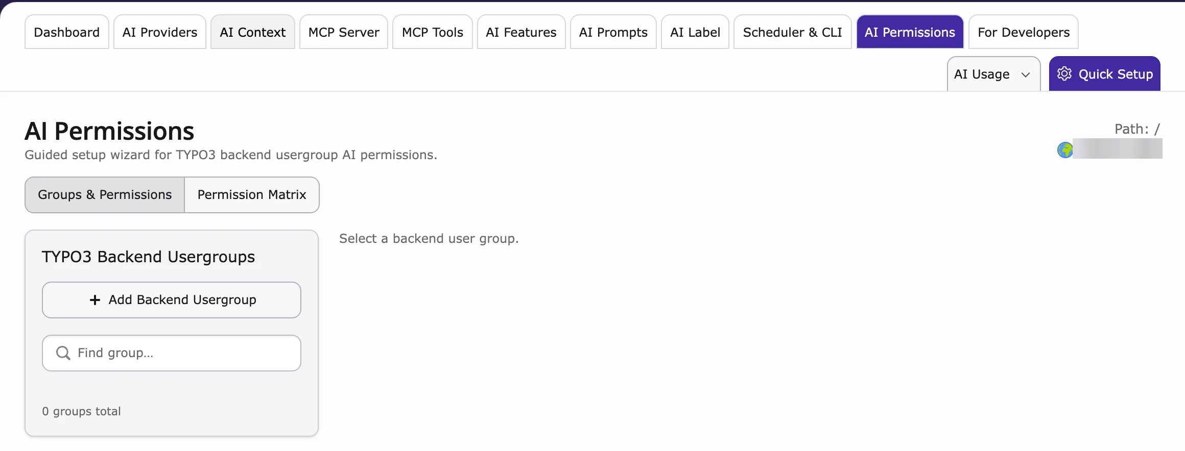 AI Permissions with TYPO3 Backend Usergroups and the Permission Matrix tab