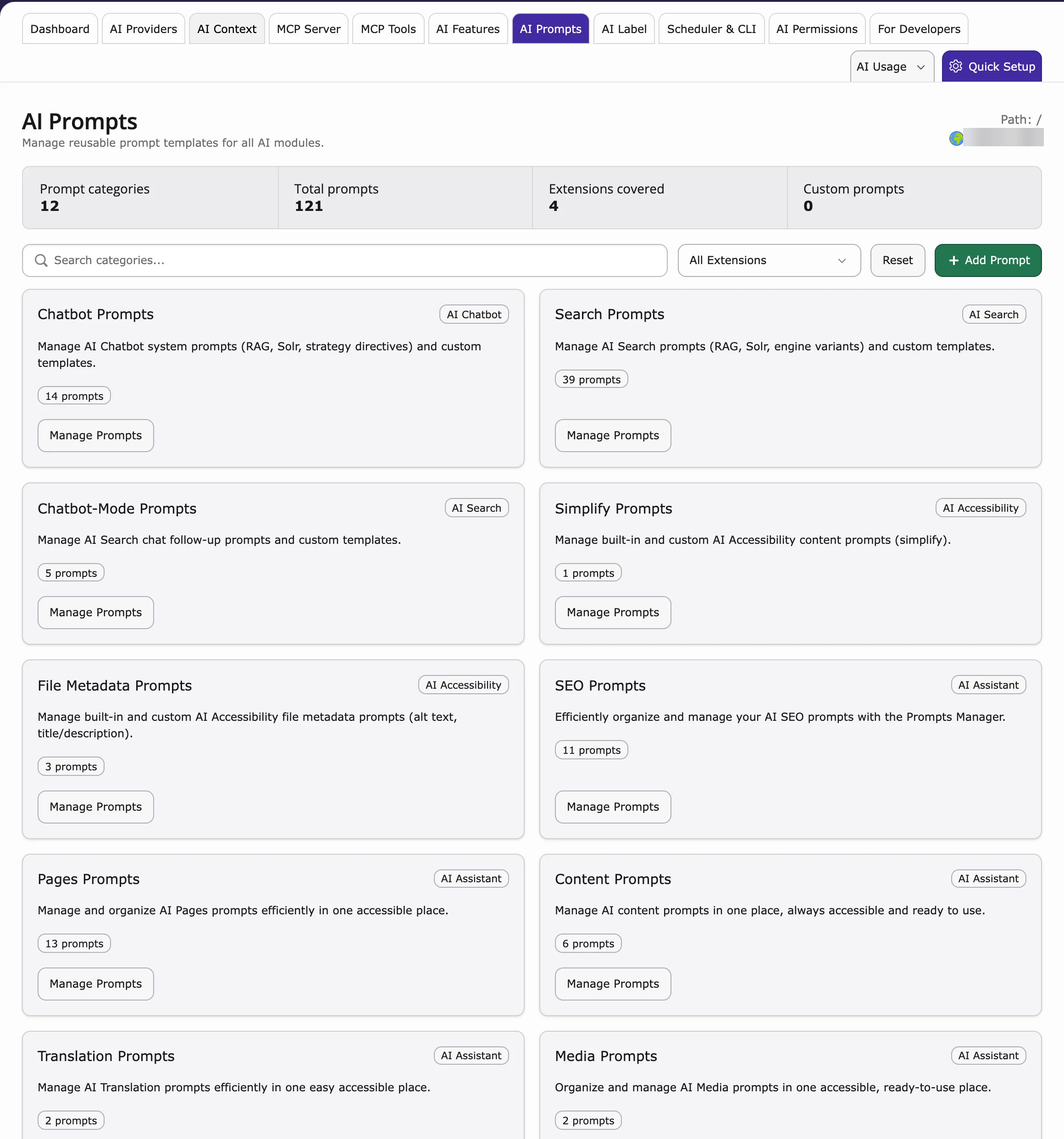 AI Prompts categories and prompt catalog overview