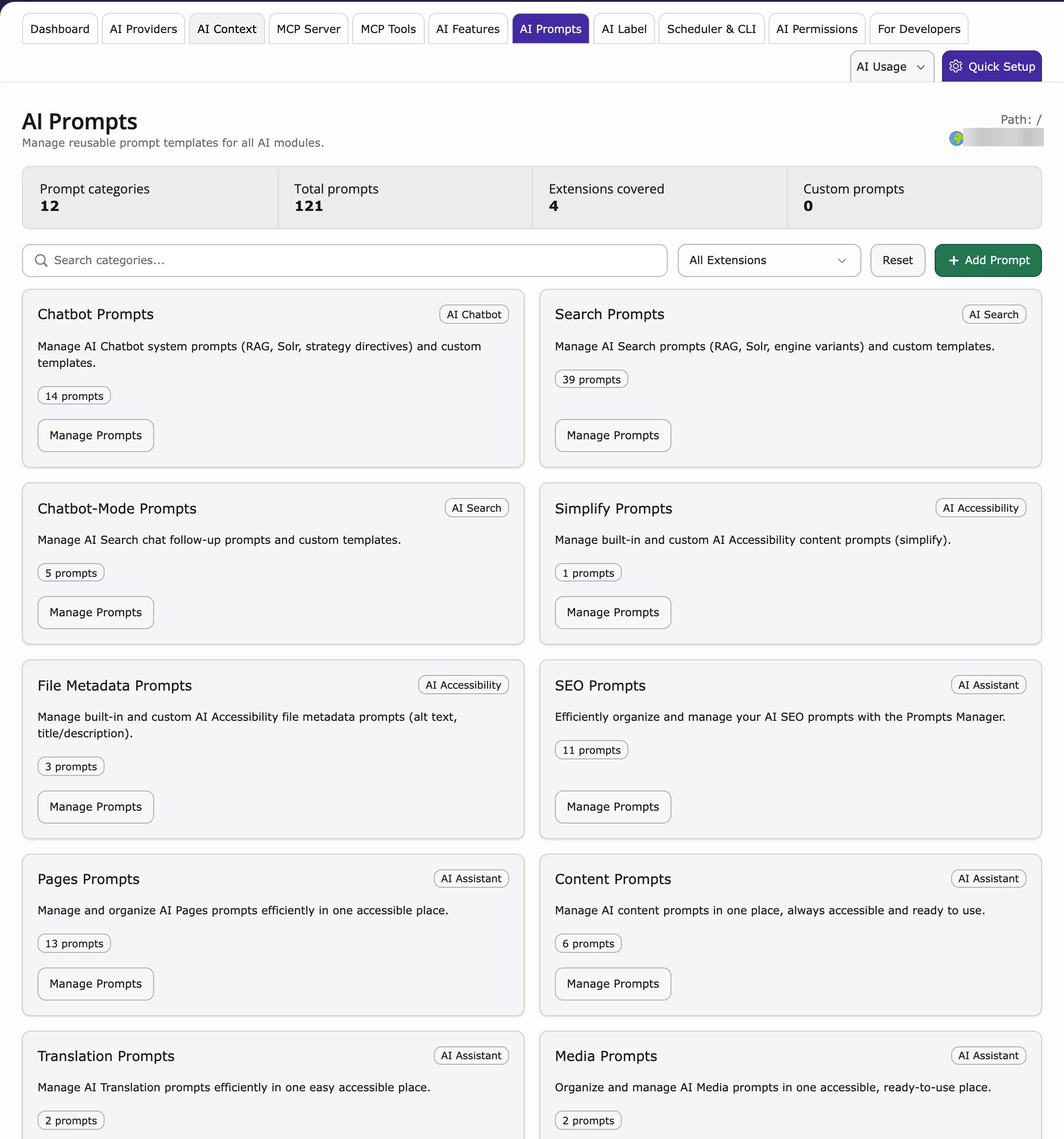 AI Prompts categories and prompt catalog overview
