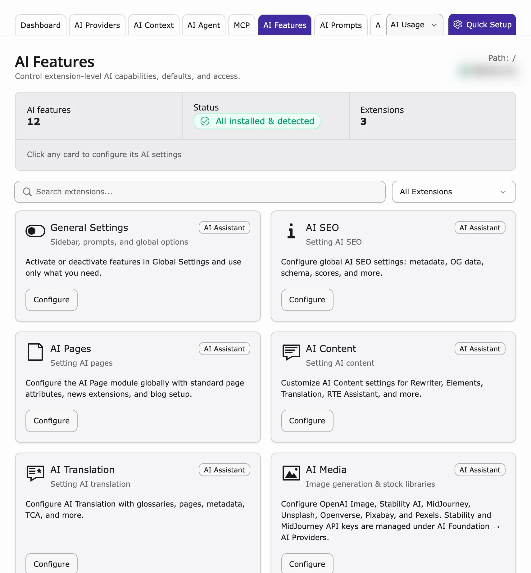 AI Features cards, including Access & Notifications