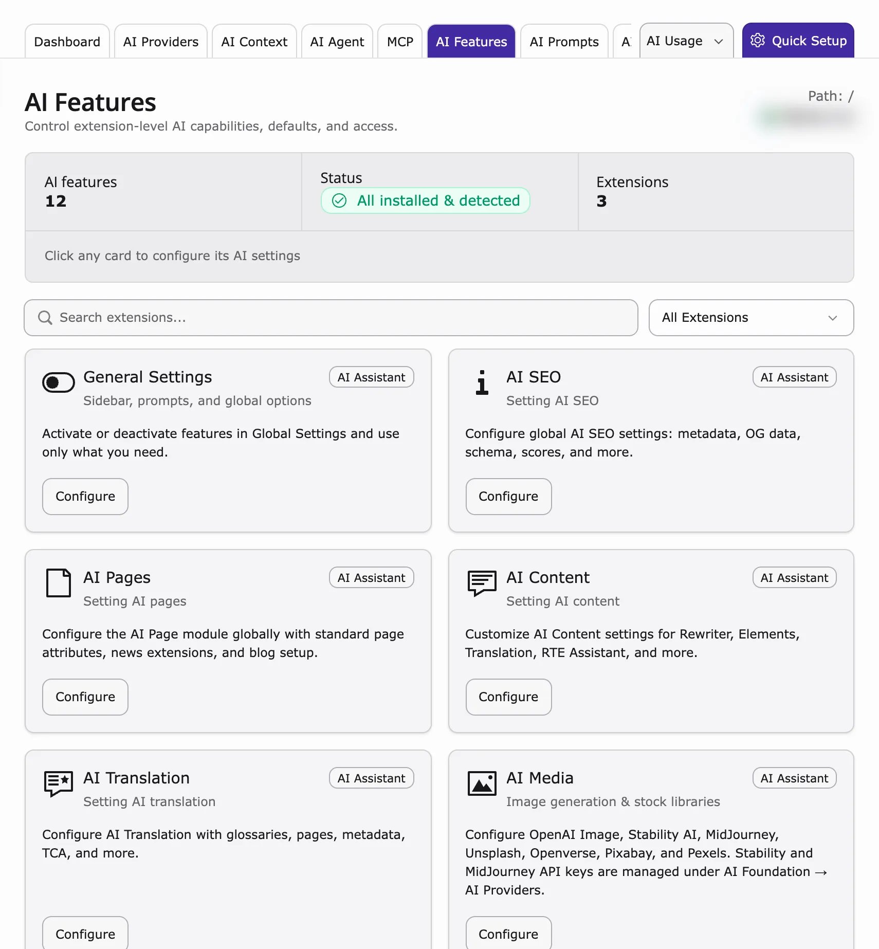 AI Features cards, including Access & Notifications