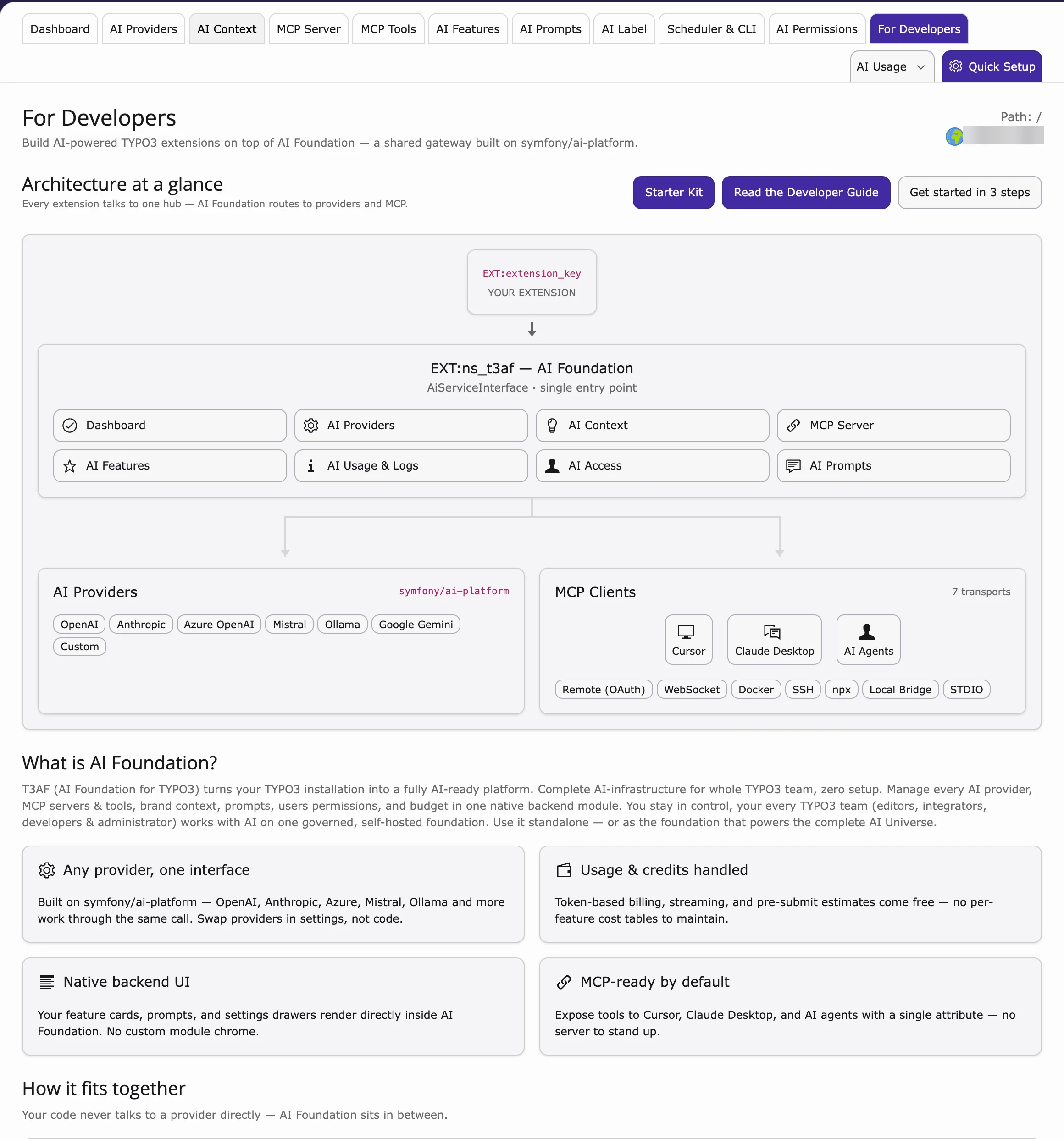 For Developers tab with Architecture at a glance