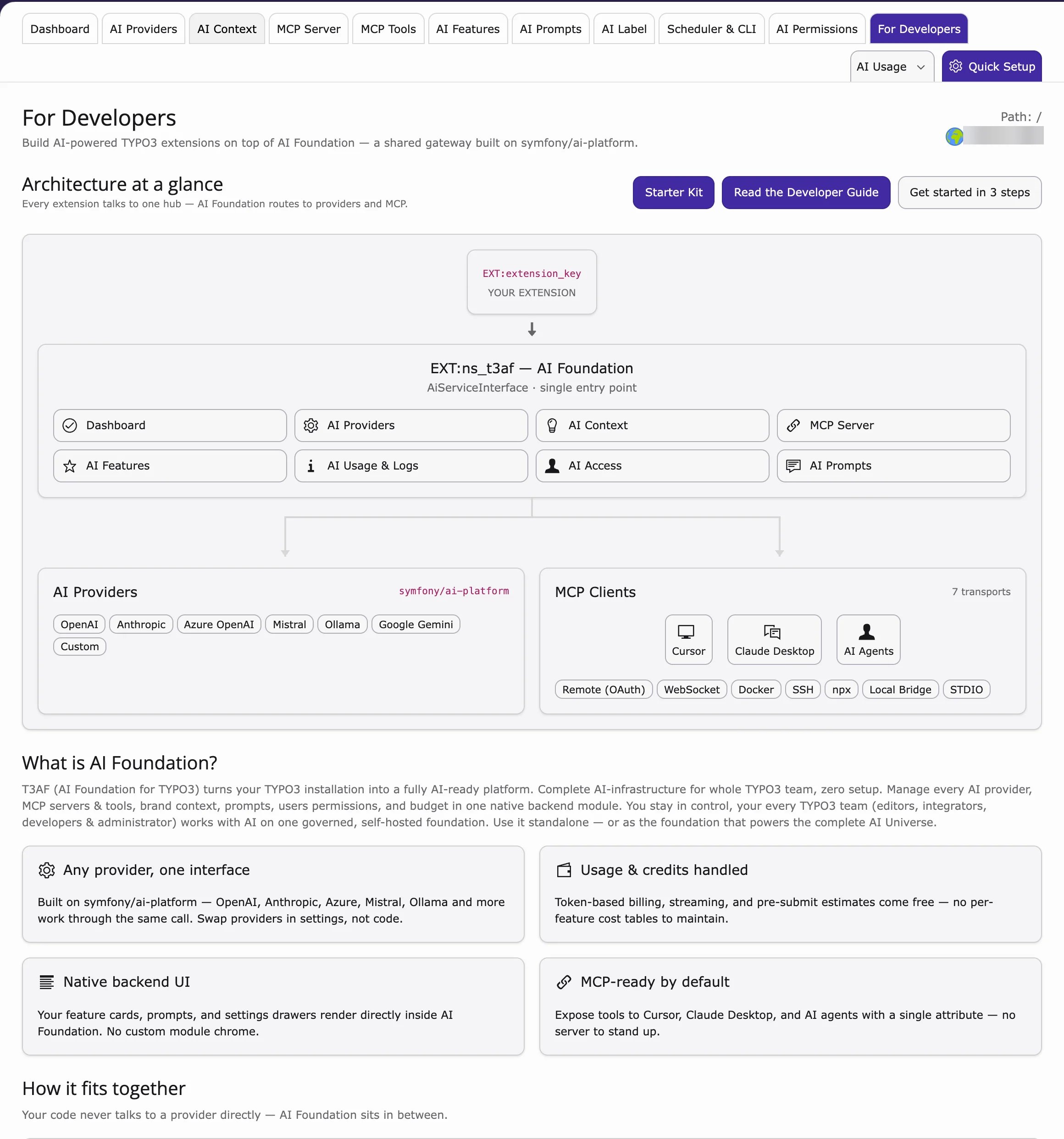 For Developers tab with Architecture at a glance