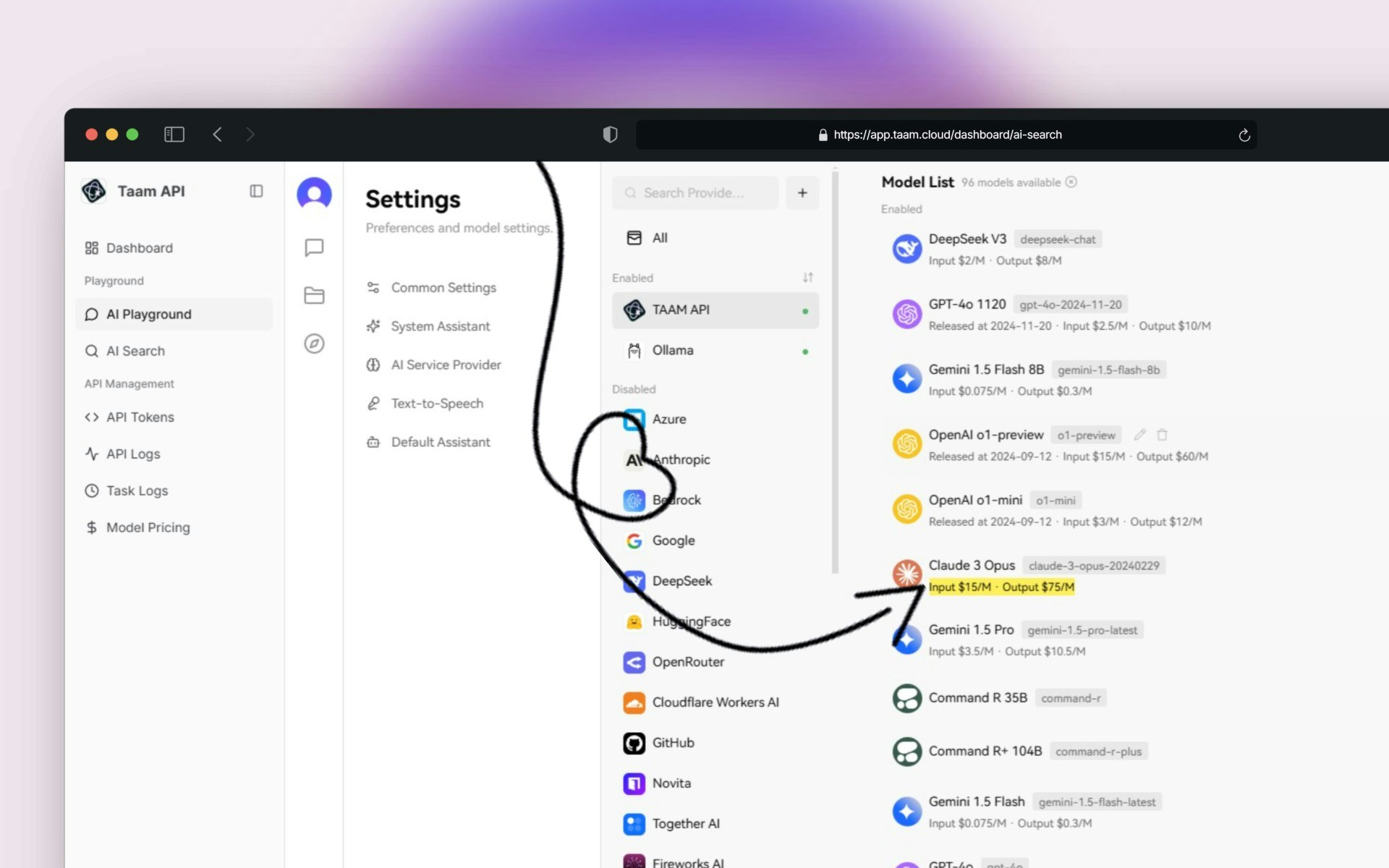 Model Parameters Interface