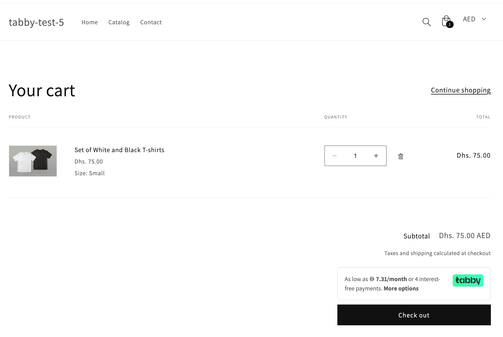Tabby snippet on cart page