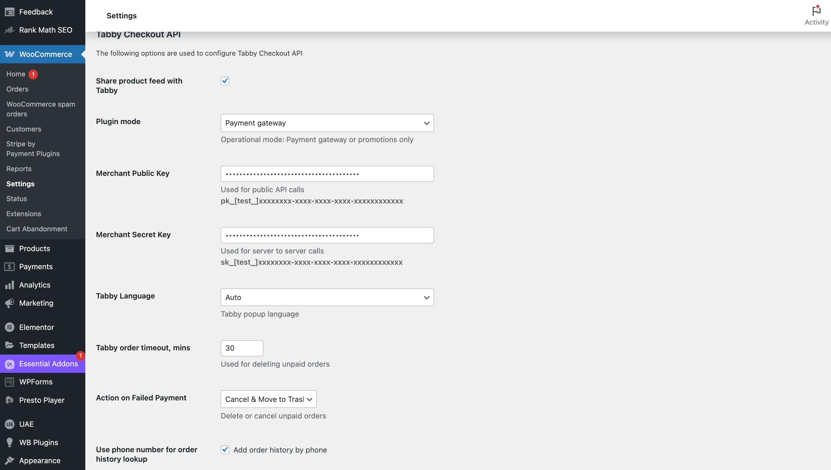 Tabby API settings 1