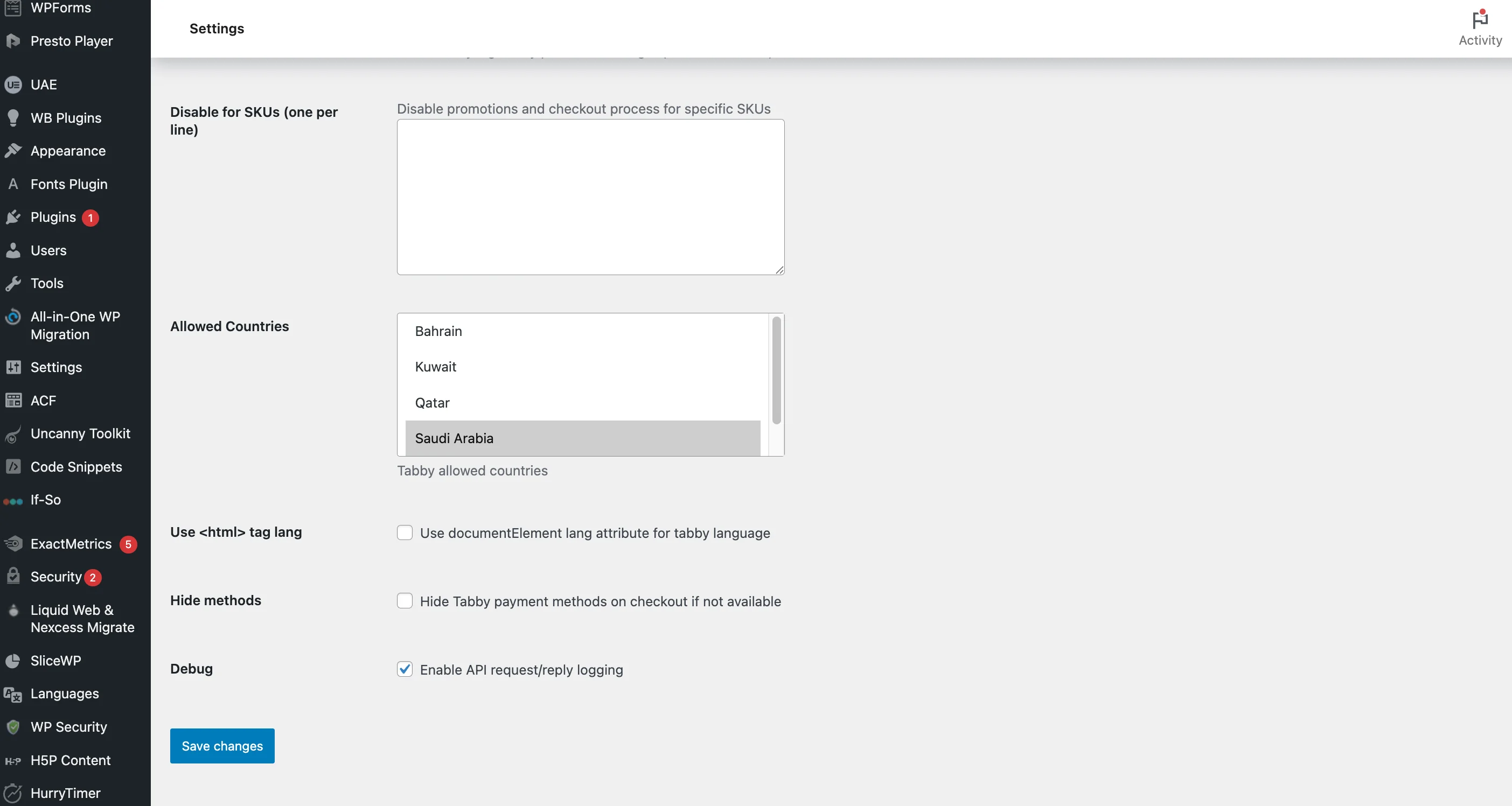Tabby API settings 3