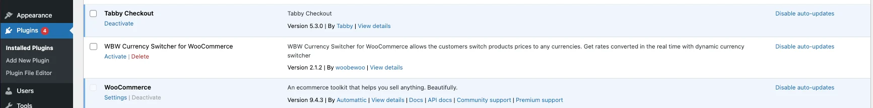 Plugins section