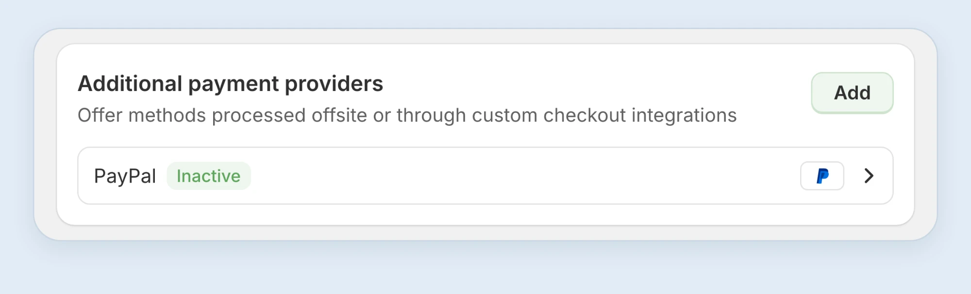 Additional payment providers with the Add button