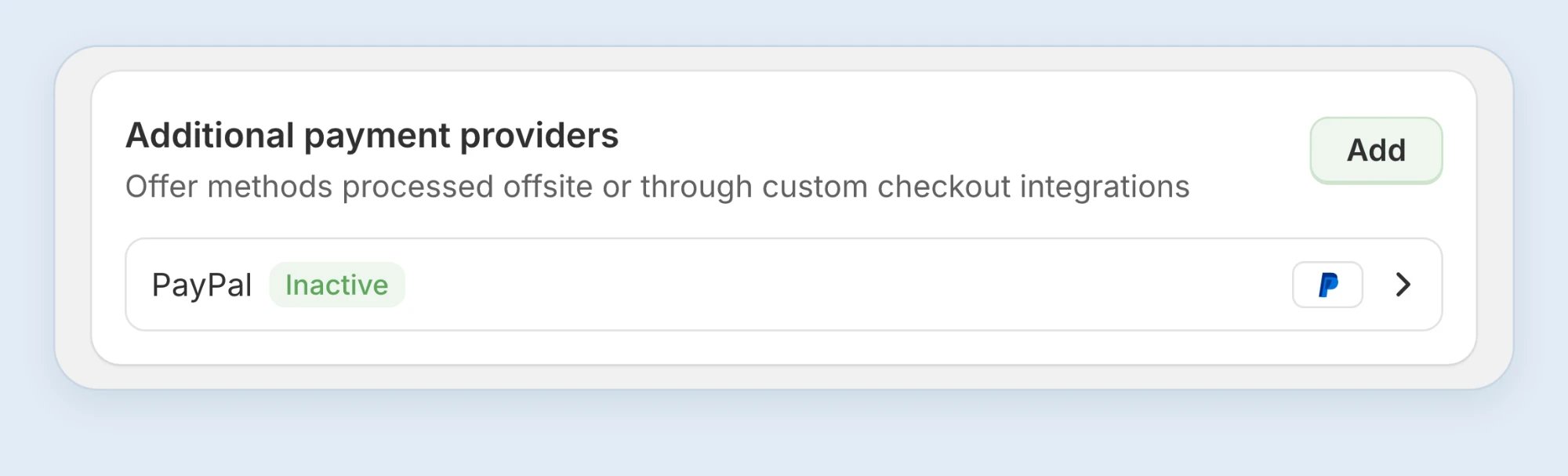 Additional payment providers with the Add button