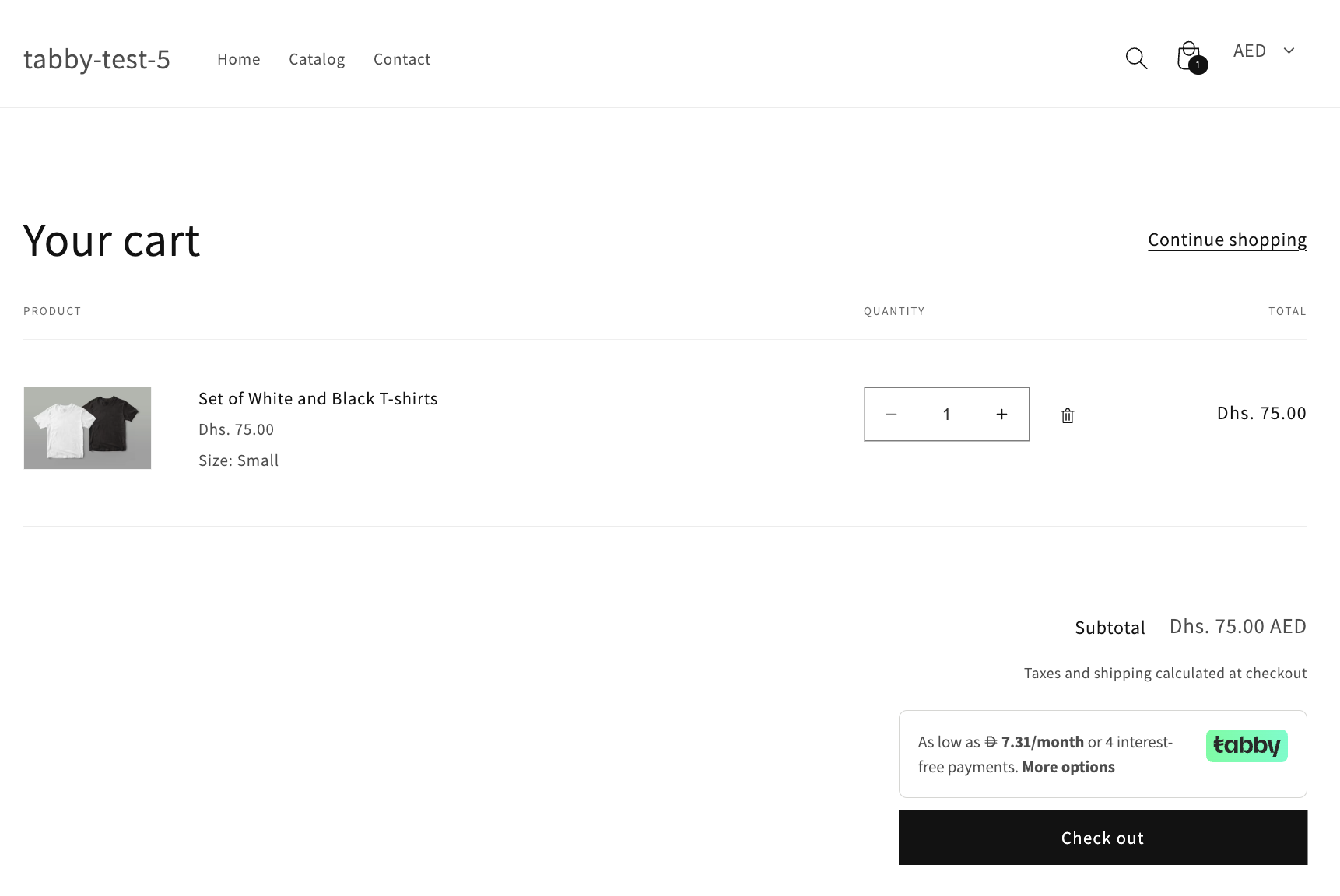 Tabby snippet on cart page