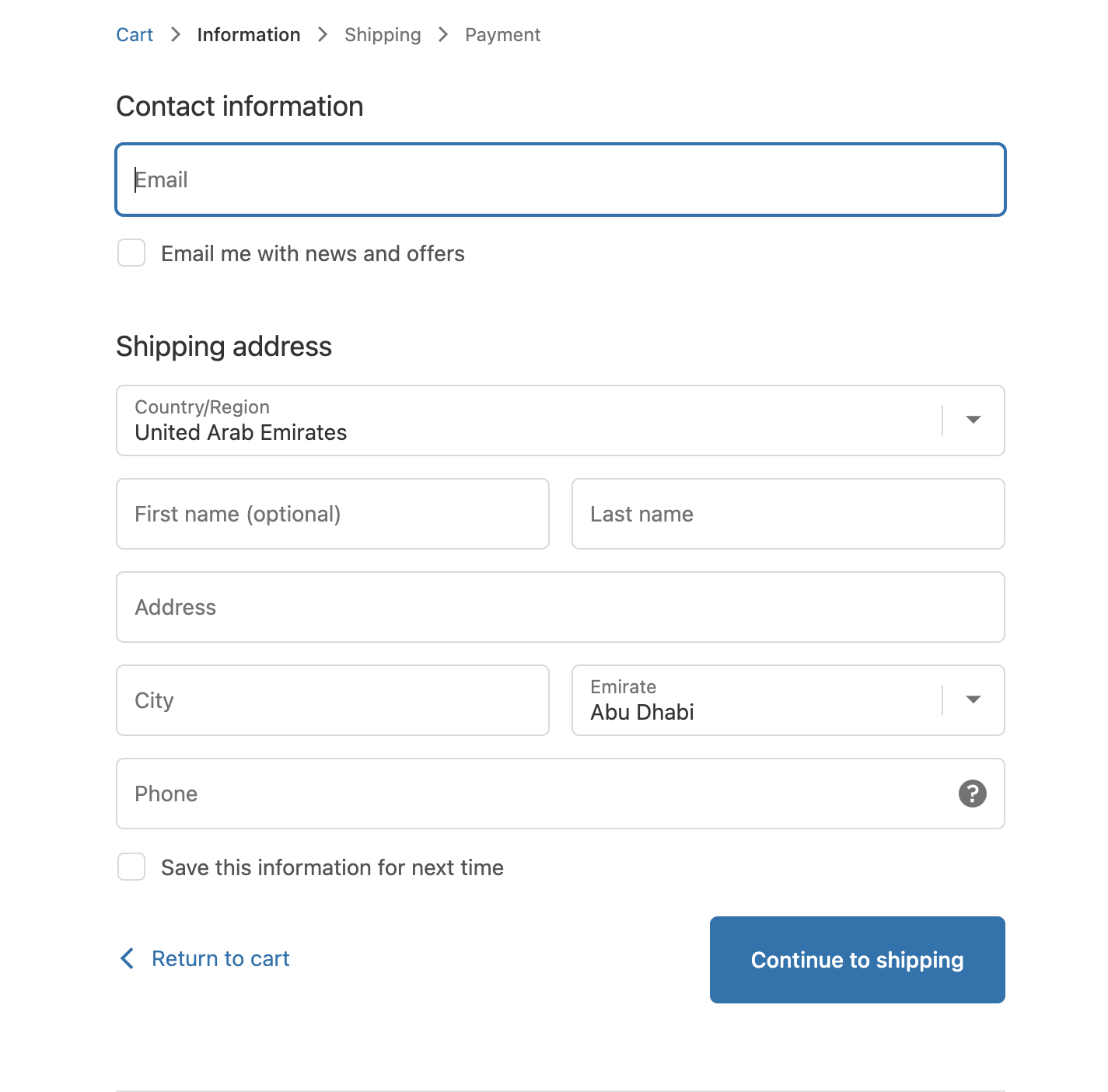 Contact information page