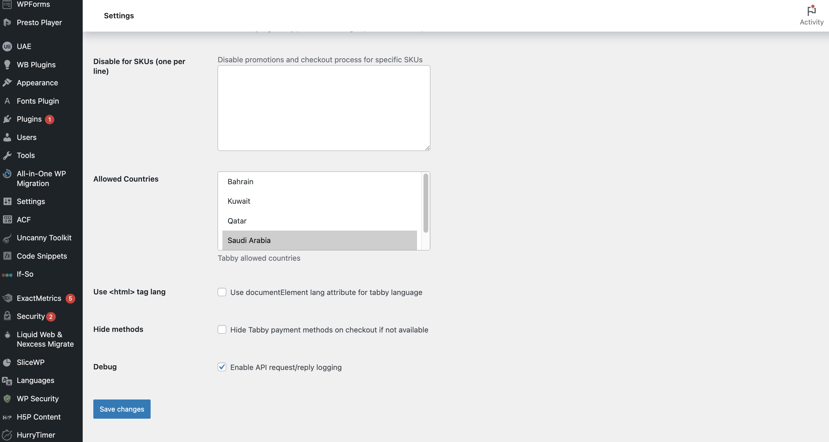 Tabby API settings 3