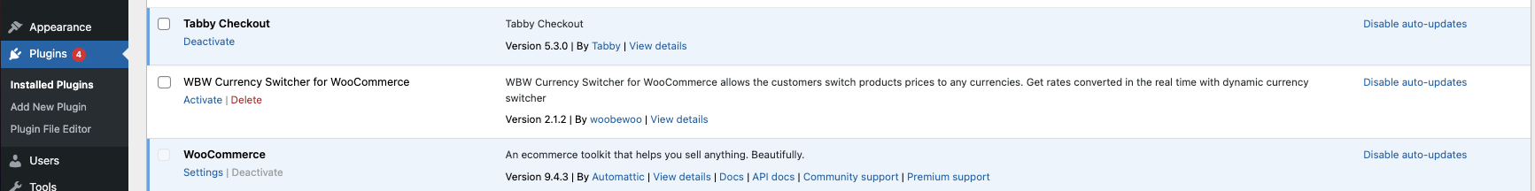 Plugins section