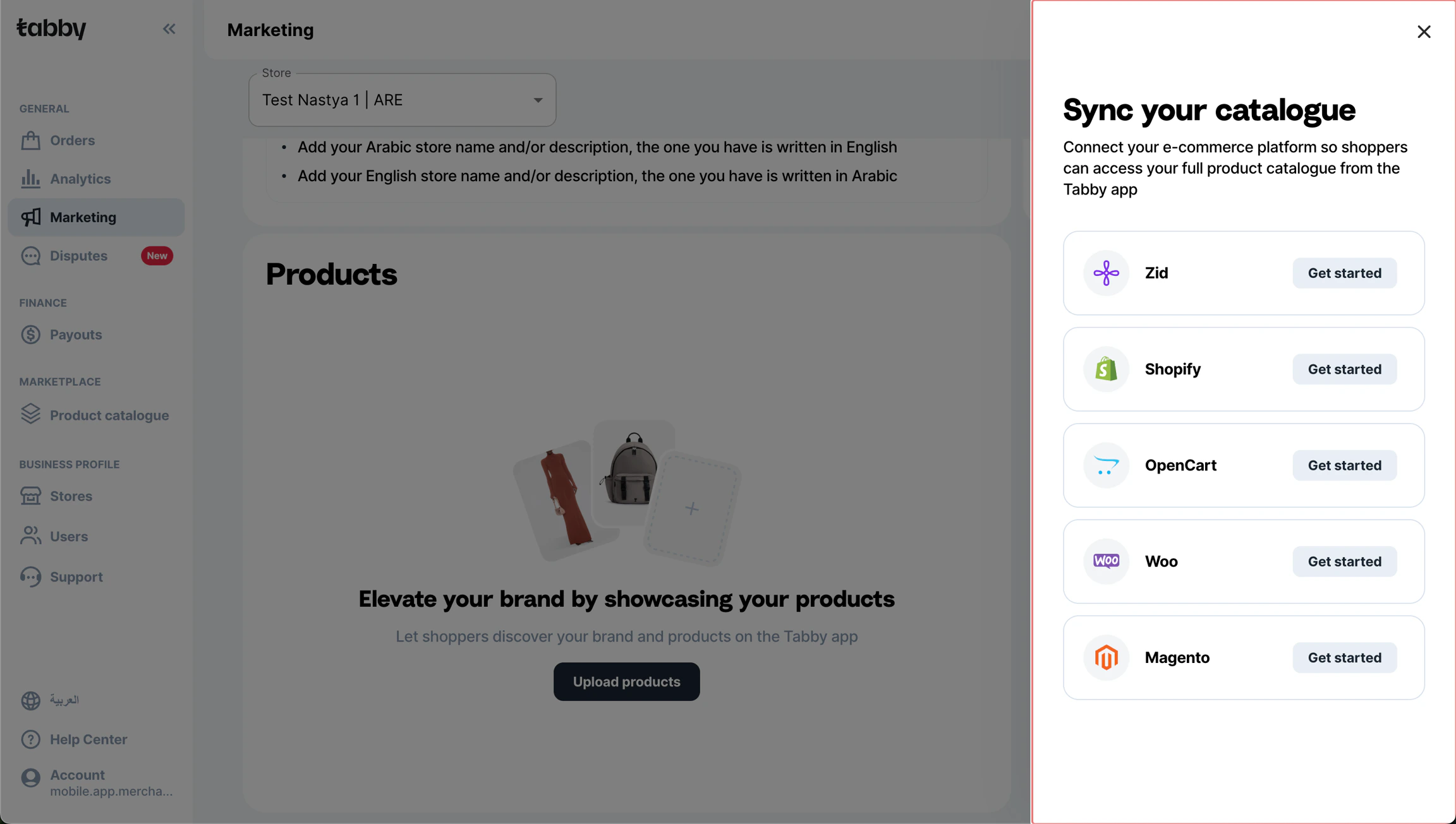 Make sure your store is published before uploading the items