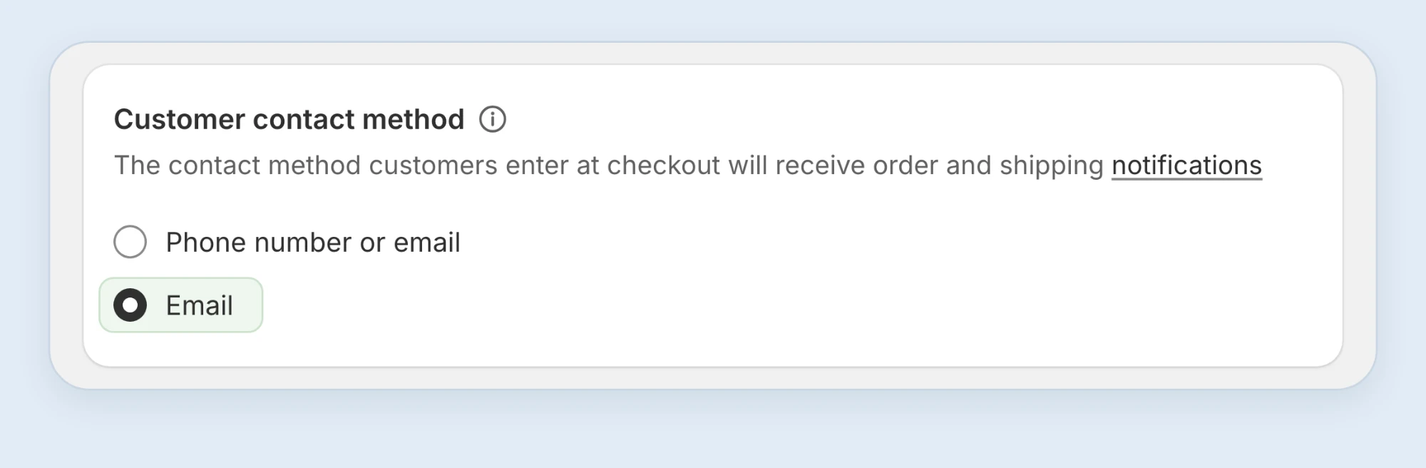 Customer contact method set to Email