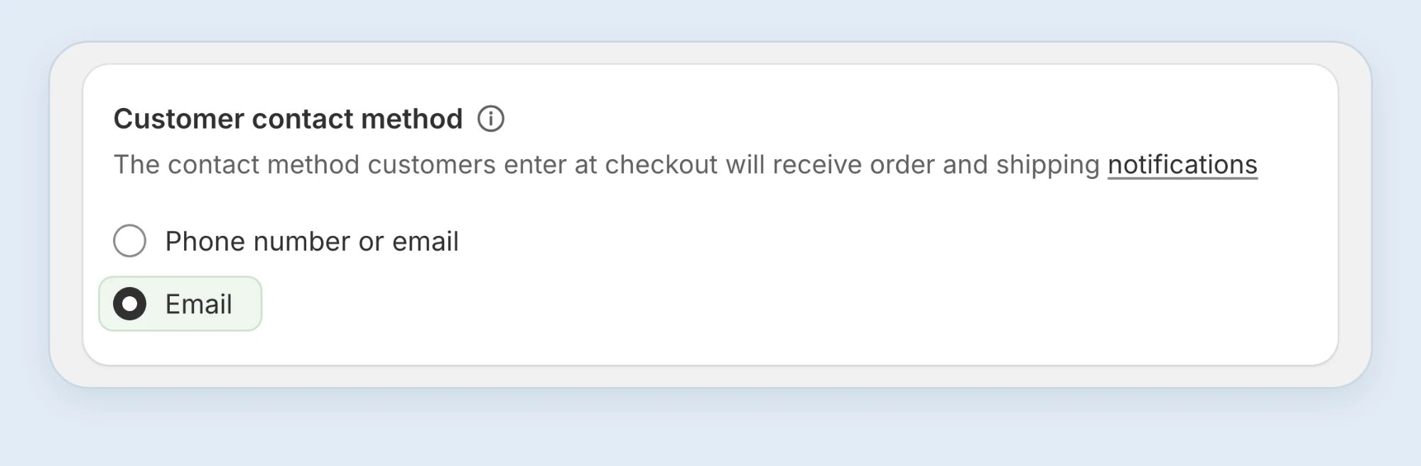 Customer contact method set to Email