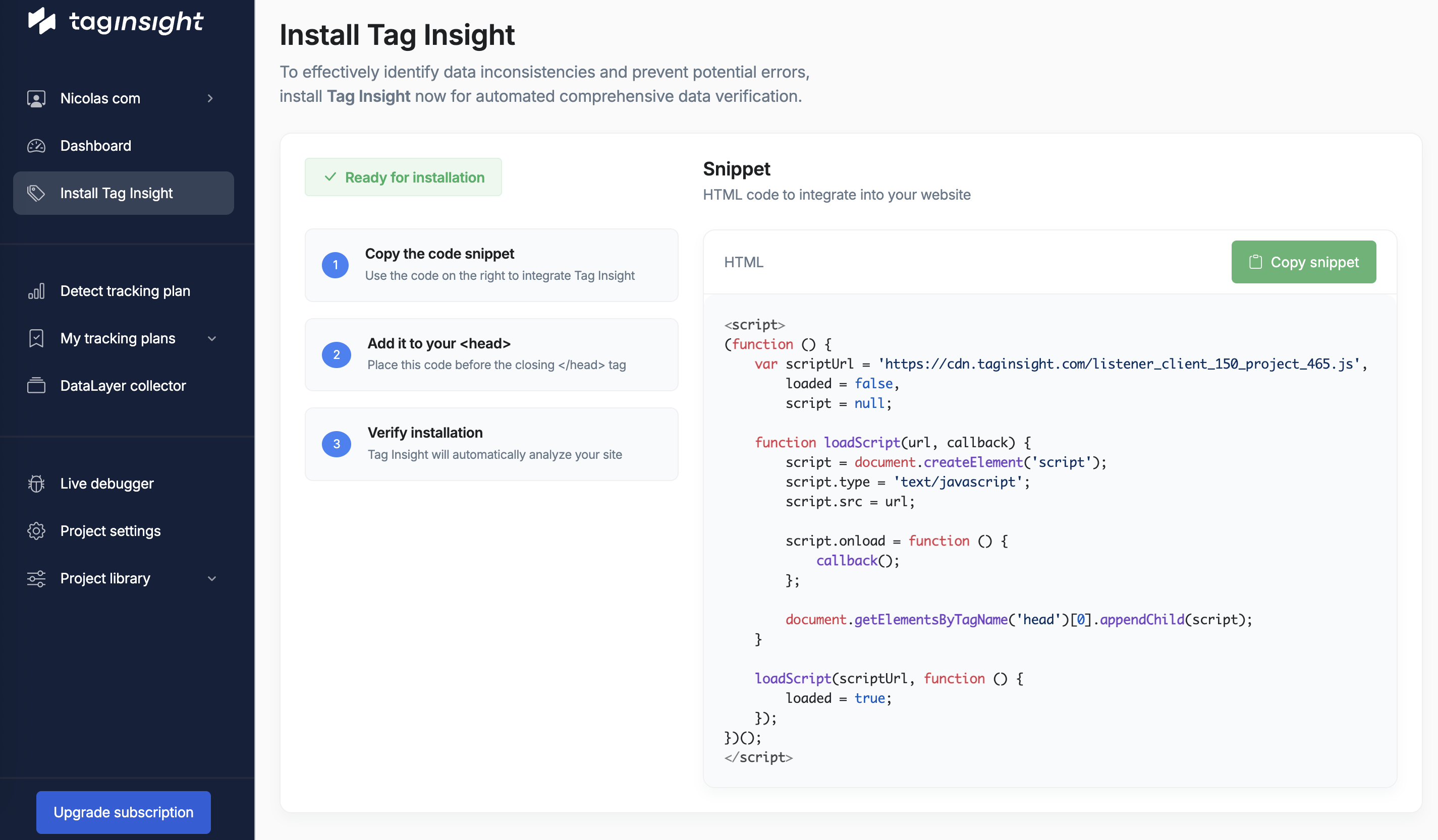 Tag Insight Installation