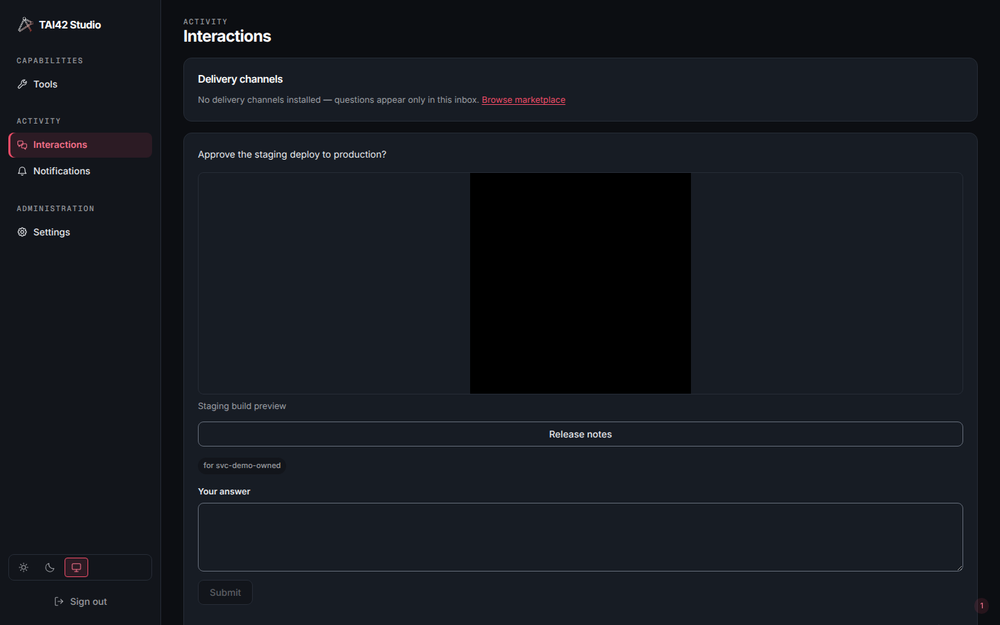The Interactions inbox under an owned key, showing only the questions addressed to this identity.